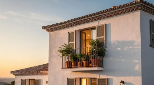 Fachada de una vivienda española moderna con luz natural entrando por amplias ventanas, simbolizando los requisitos legales de habitabilidad